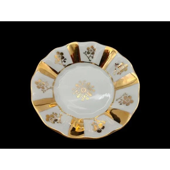 2 Epiag Royal Czechoslovakia 22K Gold Encrusted Floral Bread Plates Scalloped