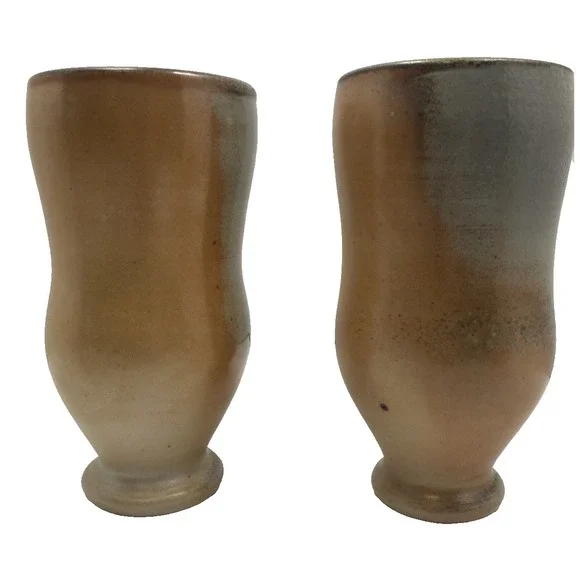 Signed Studio Art Pottery Footed Cups‎ Tumblers Wilson Salt Glaze