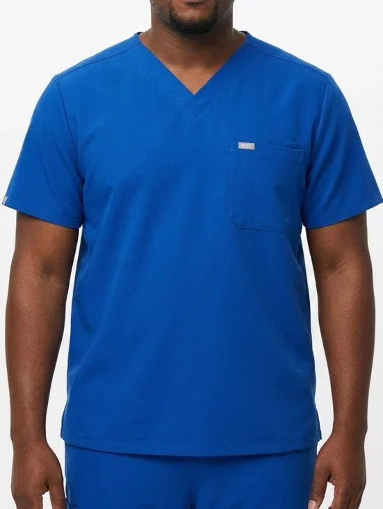 Figs Mens Leon V-Neck Short Sleeve Royal Blue Scrub Top Size L