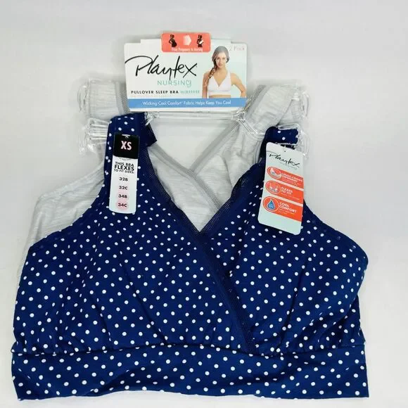 Playtex Nursing Pullover Sleep Bra Wireless Wicking Cool Comfort Set of 2 XS NEW