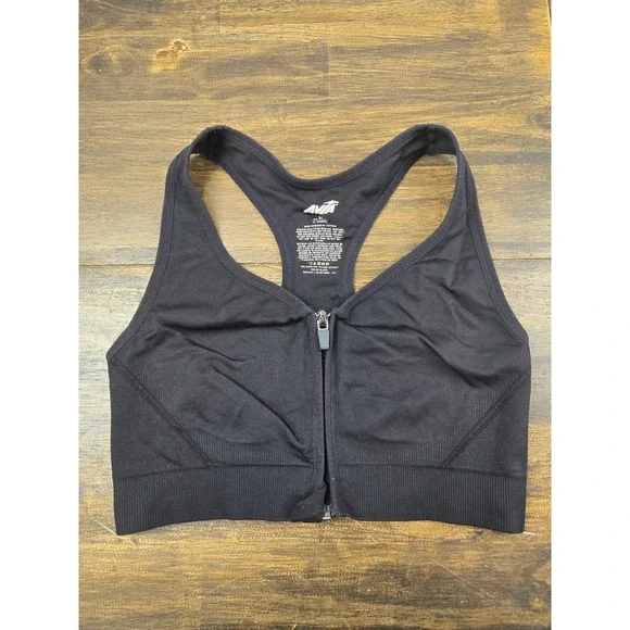 Avia Womens Seamless‎ Front Zip Racerback Sports Bra Black XL AV18191