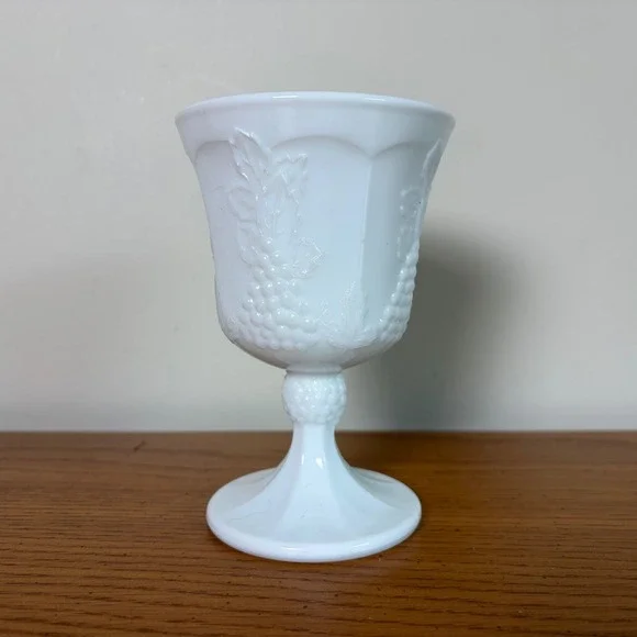 Vintage Westmoreland Milk Glass Harvest Grape Pedestal Goblet White Wine Glass