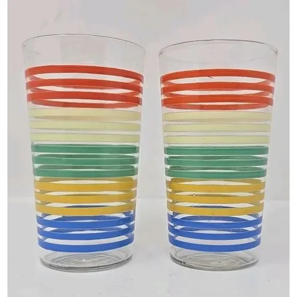 Vinage Striped Juice Glasses Lot of 2 U186‎