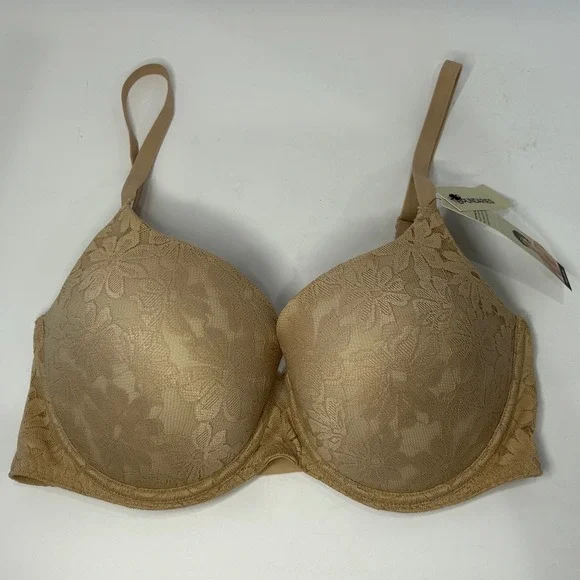 No Boundaries Sugarcup Push‎ Up Bra 36DD Toasted Almond Floral Lace New