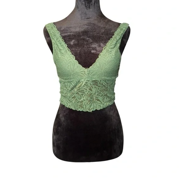 Aerie Olive Green Floral Lace‎ Longline Bralette Bra size XXS