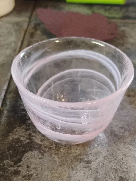 Glass Pink swirl tea Cups With Metal Leaf saucer