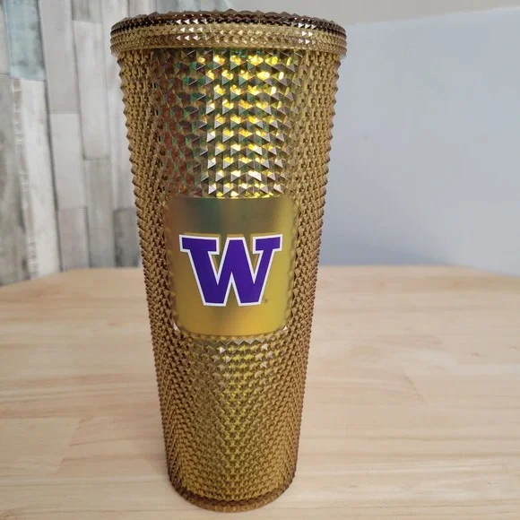 Starbucks Tumbler Gold Studded University of Washington Purple W Logo No‎ straw