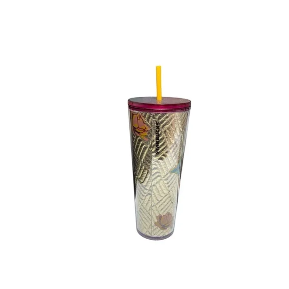 Starbucks Gold Quilted Foil Rose Tumbler w Straw Cold Cup 24 oz Fall‎ 2020