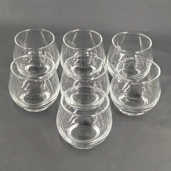 Set of 7 Clear Glass Stemless Snifters Weighted Base Whiskey Brandy Tumblers