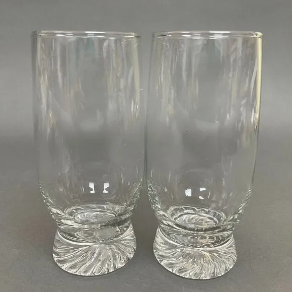 Vintage Highball Clear Glass Glasses Swirl‎ on Heavy Bottom 6 3/8