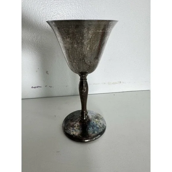 Vintage Metal Chalice Goblet Cup – Aged‎ Patina, Flared Rim