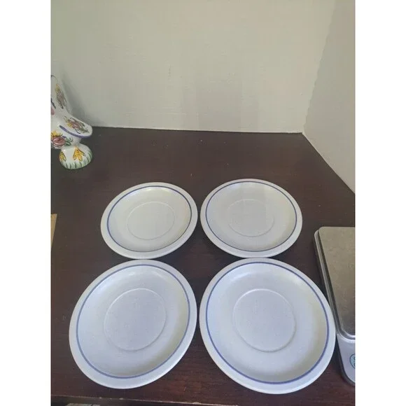 Vintage Set Of 4 Pfaltzgraff Blue And White Stoneware 6.5in Saucers