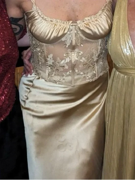 V. Chapman Satin and Lace Chemise in Gold