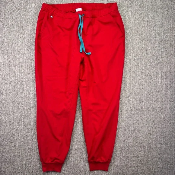 FIGS Men's Tansen Jogger‎ Scrub Pants XL Short Red Technical Stretch EUC
