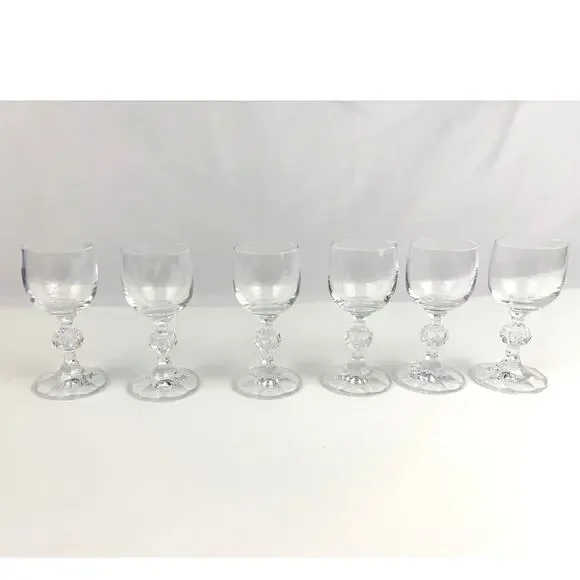 Set of‎ 6 Claudia Liqueur Glasses Cut Knob Stem Lead Crystal Czechoslovakia