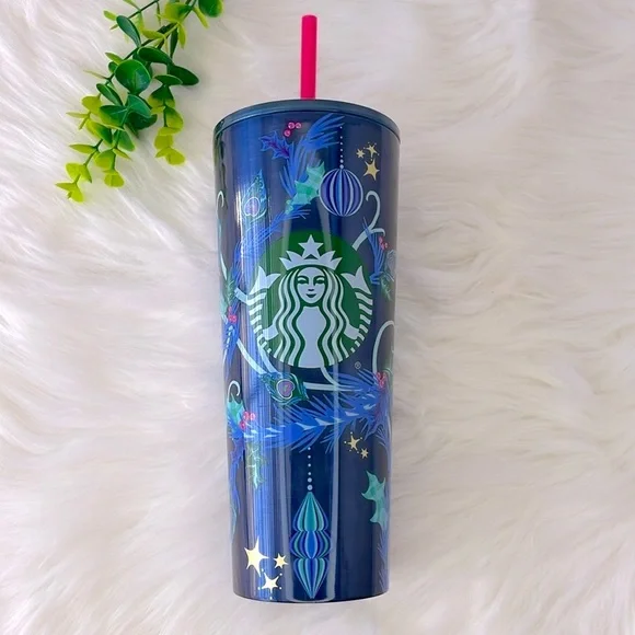 Starbucks Holiday 2024 Blue Pine & Feather Tumbler‎