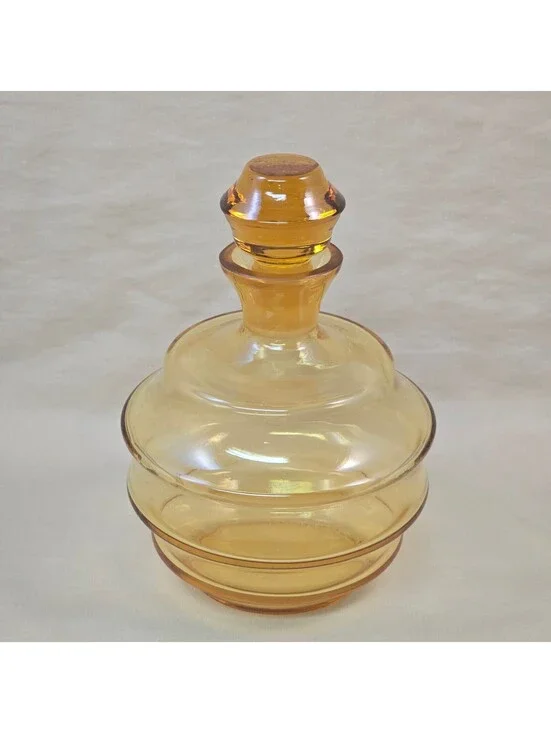 Antique Art Deco Bohemian Amber Glass Liqueur Decanter Topaz Eldor Glass 1920s