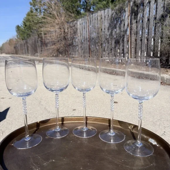 Rosenthal Studio Line Crystal Wine Glasses‎ Set 5 Beaded Stem Germany