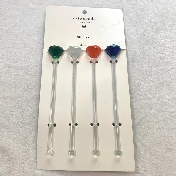 Kate spade cocktail drink stir sticks 4 new with tags‎ unused diamond shape tops
