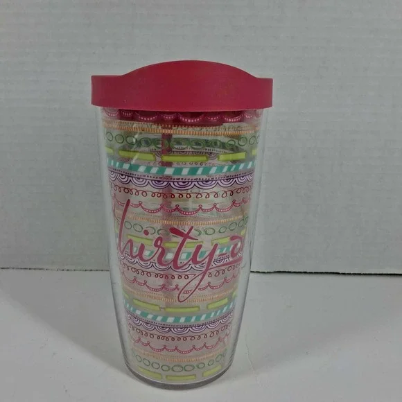 Tervis Thirty-One 16oz Insulated Tumbler Pink Green‎ Geometric Travel Mug W/Lid