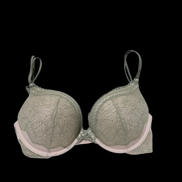 Victoria's Secret 32D Bombshell Plunge‎ Underwire Tan & Green Bra NOS Defect