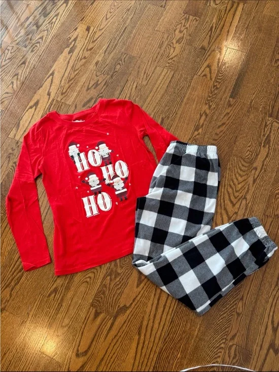 Women’s ho ho ho Christmas pajamas - red long sleeve shirt and flannel pants - S