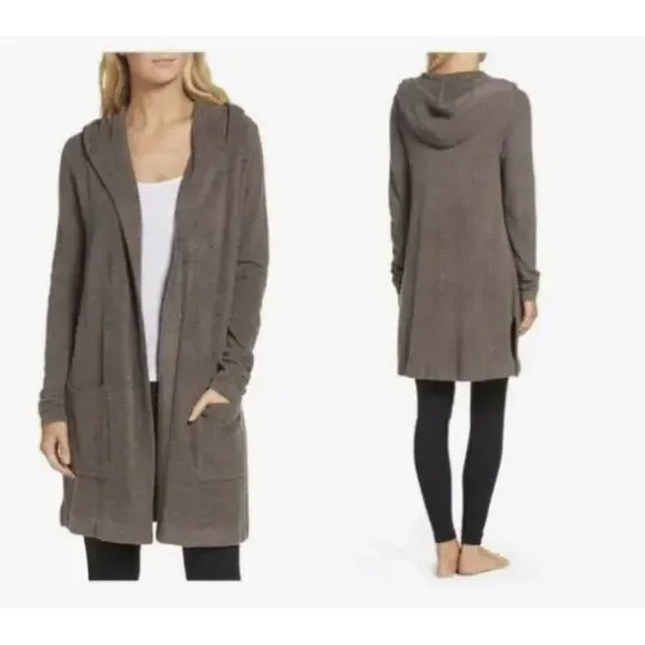 Barefoot Dreams Cozychic Lite Coastal Hooded Cardigan XS/S Brown‎
