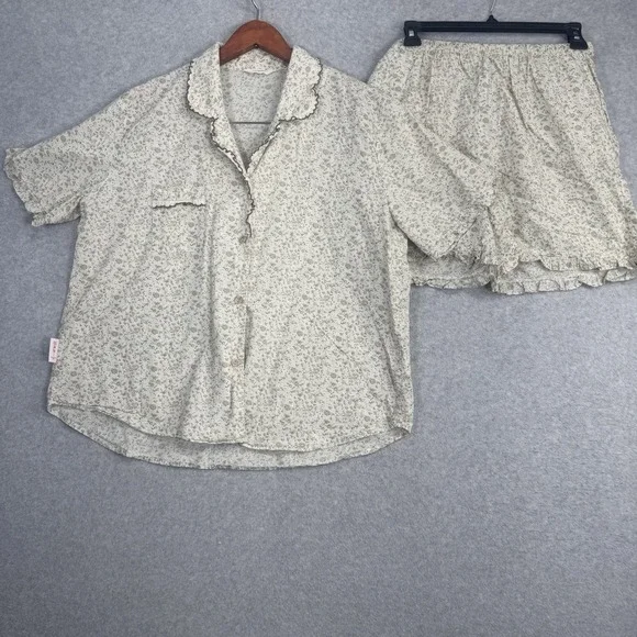 ULlala Floral Cotton VTG Set Delia ShortS Sleep Set Womens L Pajamas 2‎ Piece