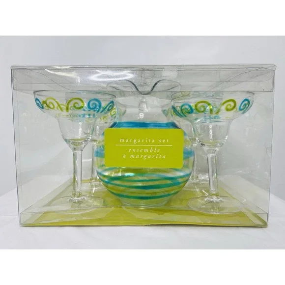 Pier 1 Imports Party Cocktail Margarita 5 Piece Pitcher & Glasses Set‎ Plastic