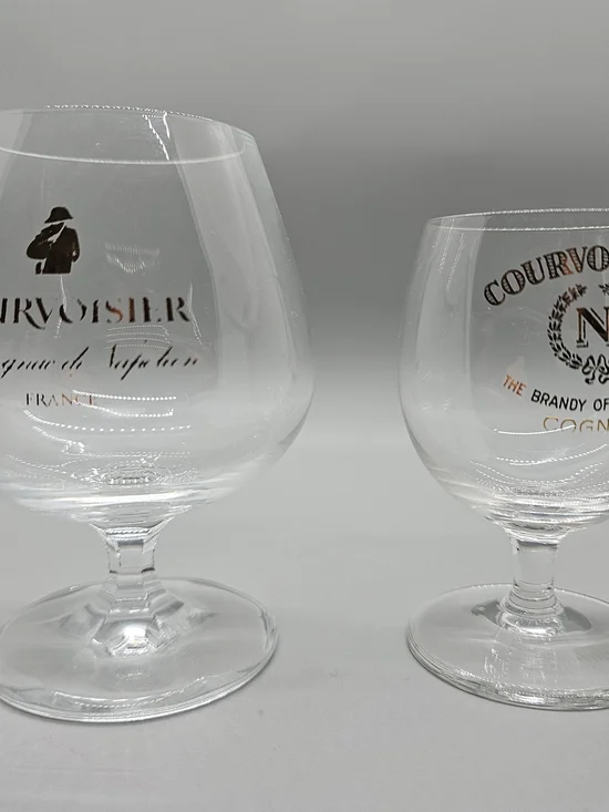 Vintage Courvoisier Cognac Brandy Snifter Tasting Glasses Set of 2 Gold Logo