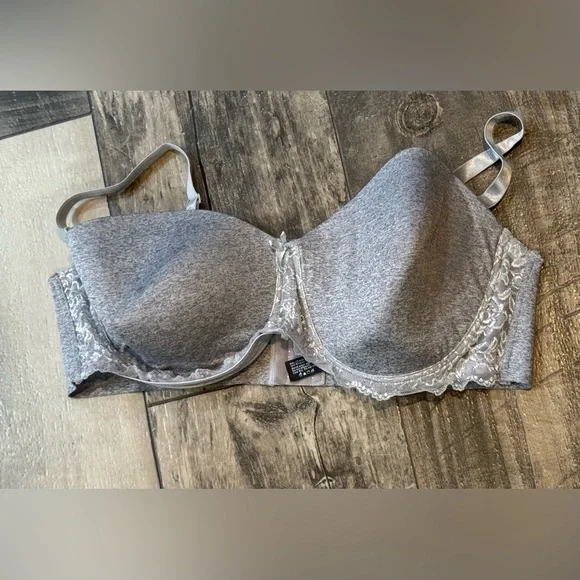 Lace Bras Pure Beauty By Rene Rofe Size 44DD Gray Grey Underwire Lined Bra