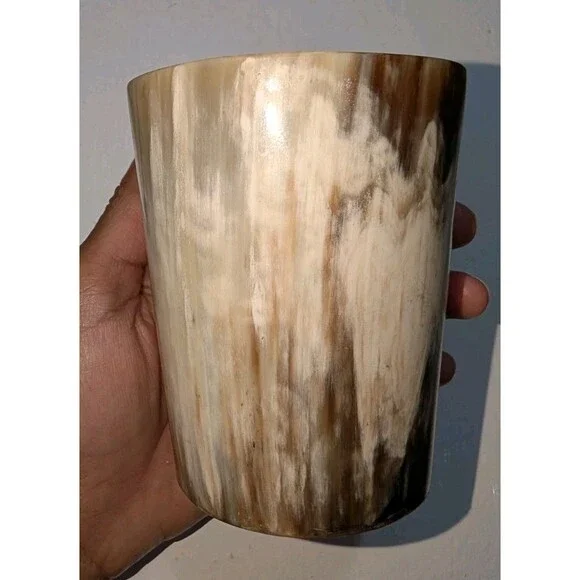 Vintage Authentic Ox Horn Drinking Cup Tumbler Handcrafted Signed Maker Mark 4