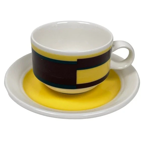 Villeroy & Boch Cup Saucer Set Luxembourg Geometric Yellow Brown Art Deco Design