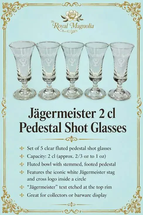 Jägermeister 2cl Fluted Pedestal Shot Glasses Set of 5 Footed Cordial Barware
