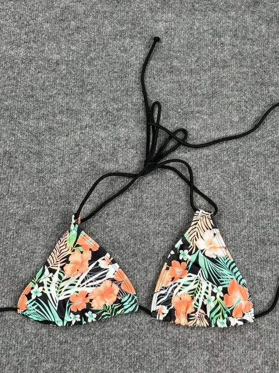 Floral Tropical Triangle Bikini Top Size M Halter String Tie Swimwear Beach