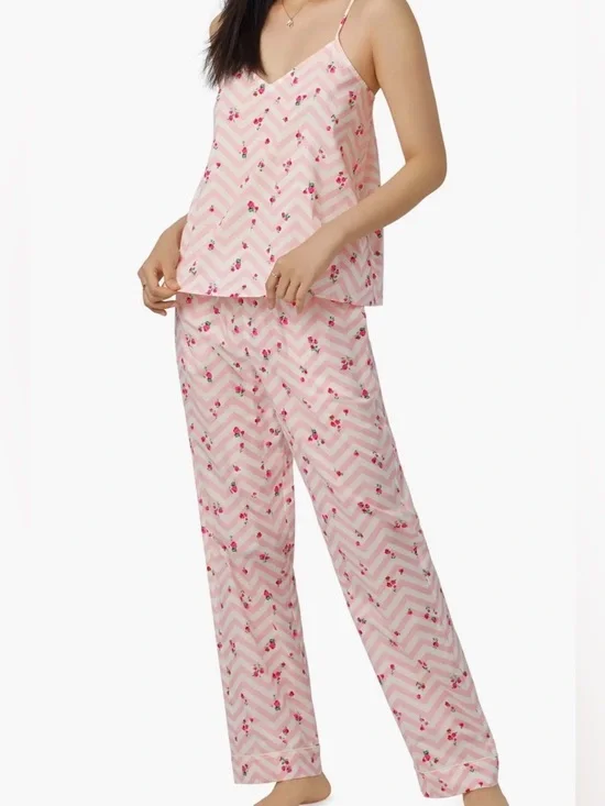 BedHead PJS Pink Rose Chevron Print Organic Cotton Pajamas Set Women’s Size XS