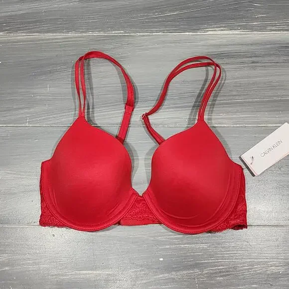 Calvin Klein T Shirt Bra Perfectly Fit Etched Lace QF5331 32C Red‎