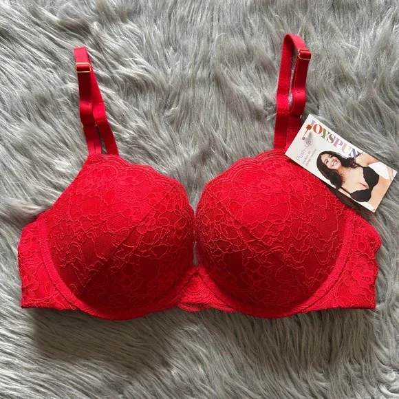 Joyspun Push Up Bra Women Size 36C Red Floral Lace Padded Underwire Back Closure