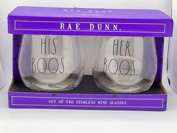 Rae Dunn His Boos Her Boos Wine Glass Set