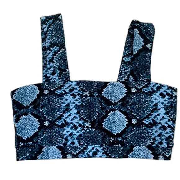 NWT Buddy Love Kayla Sports Bra Blue Snakeskin Python Square Neck‎ Small NWT