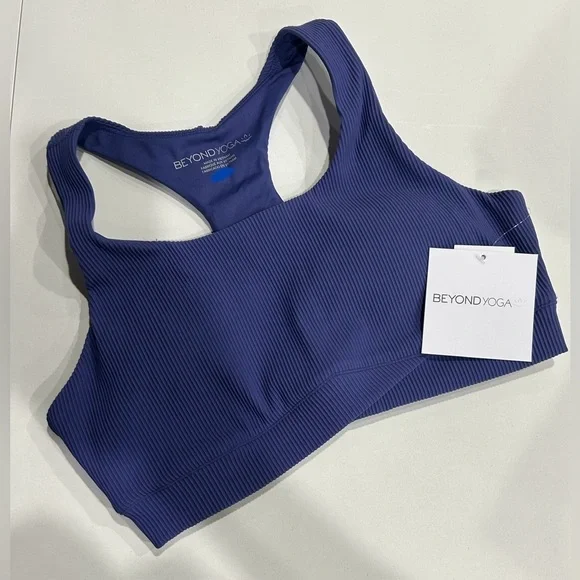 Beyond Yoga Women's XL Impulse Ribbed Bra Eternal Blue NWT Stretch
