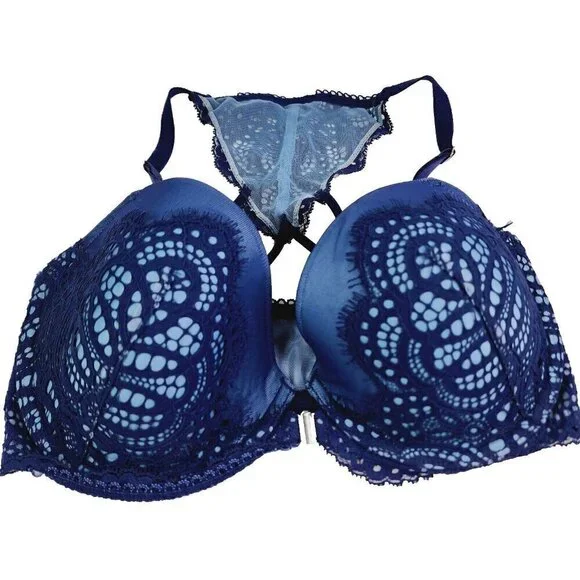 Victoria Secret Bras Size 32DDD Dream‎ Angels Lined Demi Blue Front Closure Lace