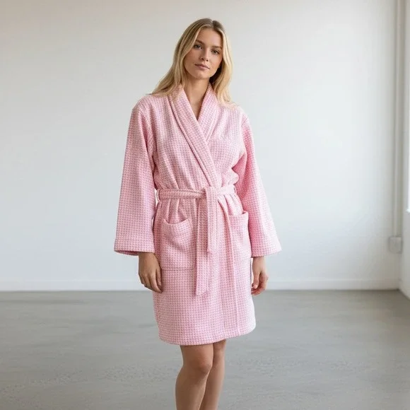 Lauren‎ Ralph LaurenPink Houndstooth Fleece Belted Robe Shawl Collar Womens S