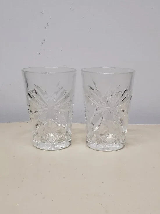 Vintage Flat Tumbler Prescut Clear Set of Two Drinking Glasses by Anchor Hocking