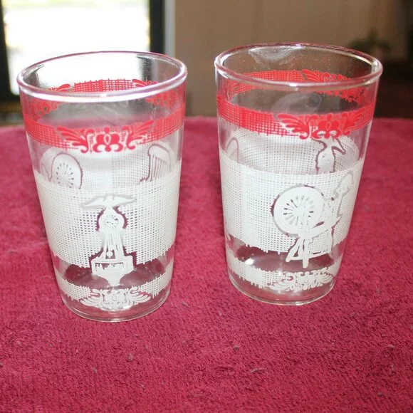 Vintage Red and White Juice Glasses