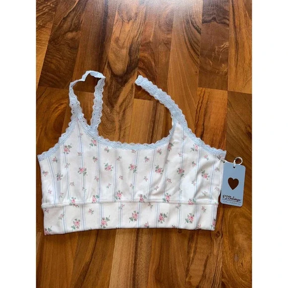 PJ Salvage lounge bra Womens‎ S White NEW Floral Pointelle Lace Trim Sleepwear