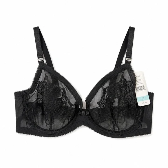 Natori Cherry Blossom Black Floral Lace Mesh Underwire Bra 728191 32C‎ NEW Sexy