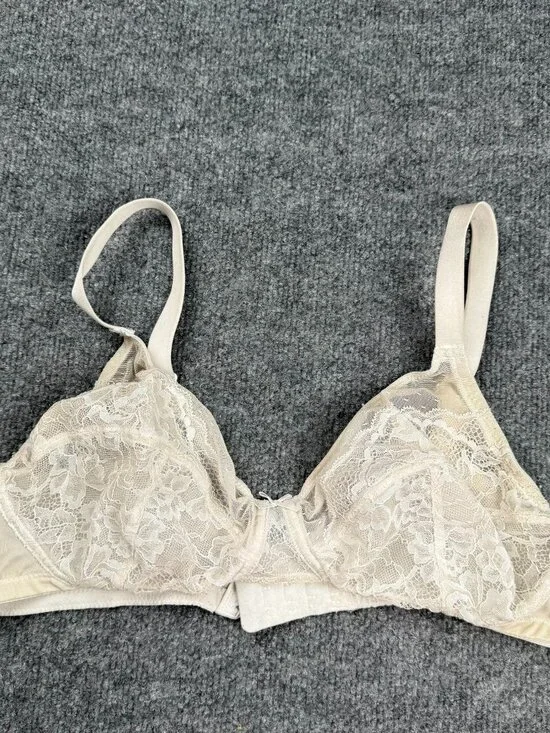 HSIA UNLINED UNDERWIRE LACE BRA 40C BEIGE SHEER FLORAL FULL COVERAGE 90C