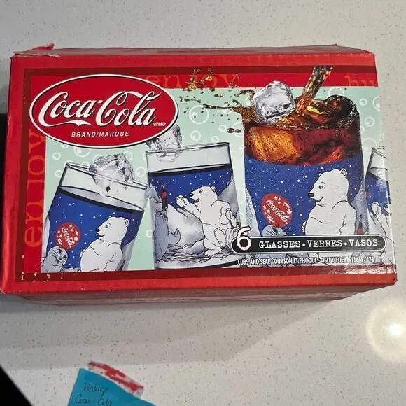 Vintage 1997 Coca-Cola Winter Baby Polar Cub and Seal Glasses Christmas 16 oz Tu