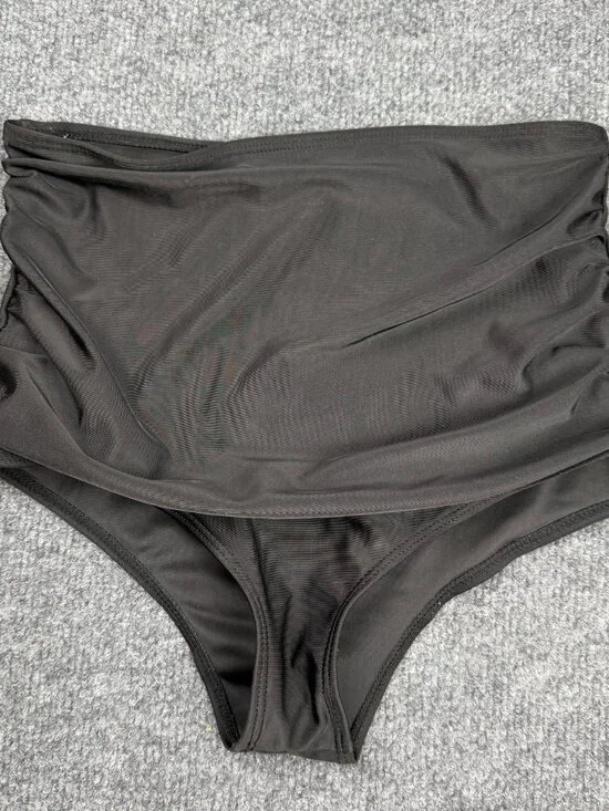 SHEIN High Waisted Bikini Bottoms Black Ruched Front Tummy Control Swim Brief S